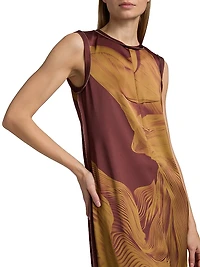 Dancing Pleat Double-Face Satin Midi-Dress