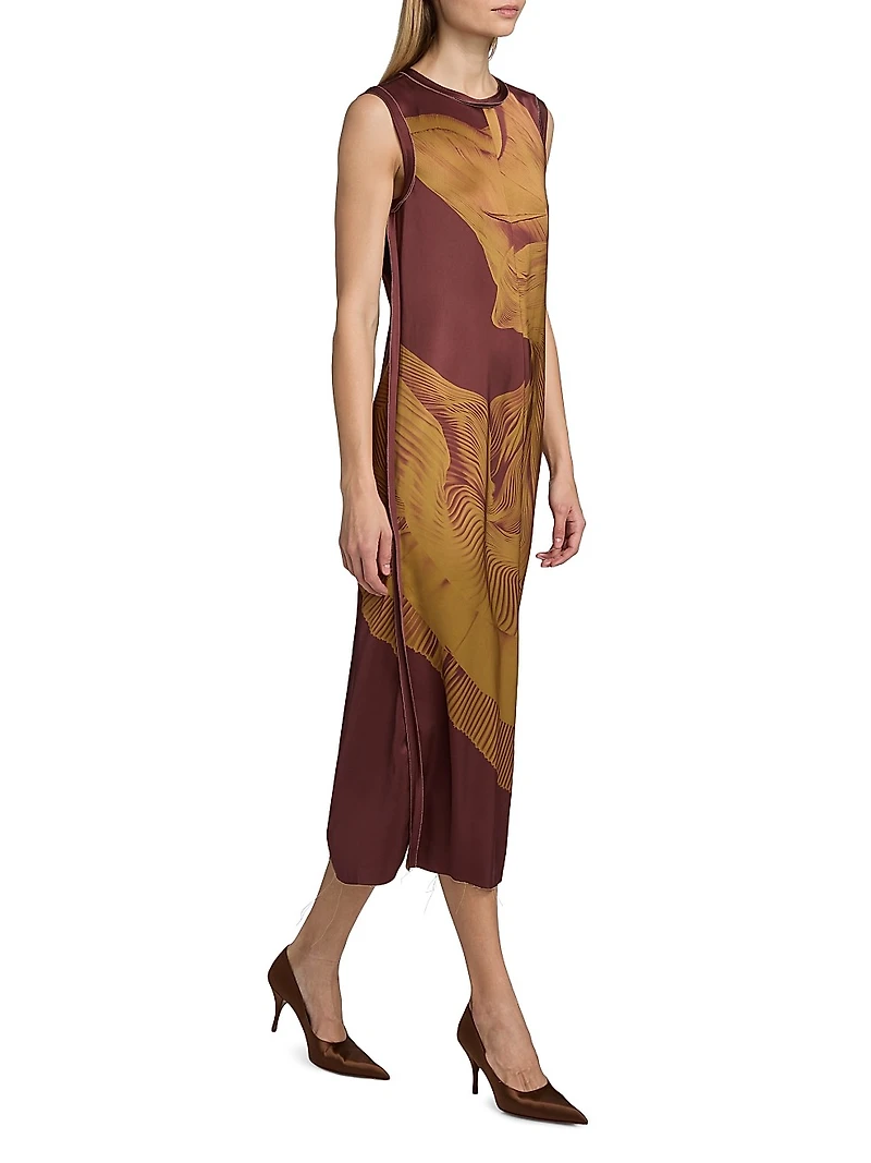 Dancing Pleat Double-Face Satin Midi-Dress