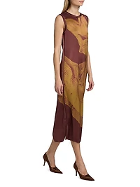 Dancing Pleat Double-Face Satin Midi-Dress