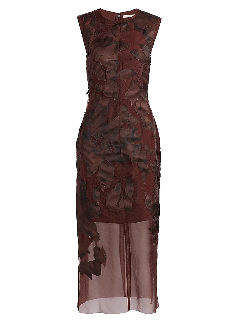 Printed Appliqué Sheath Midi-Dress