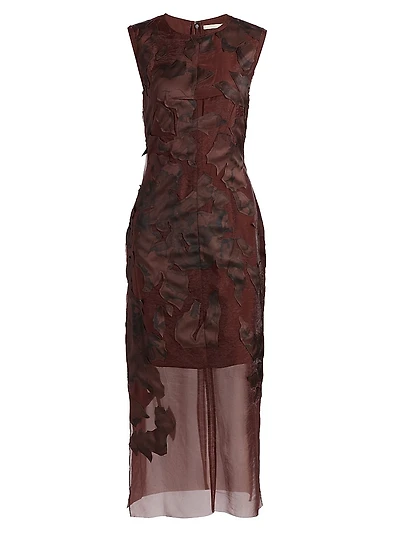 Printed Appliqué Sheath Midi-Dress