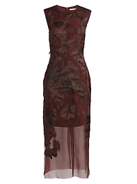 Printed Appliqué Sheath Midi-Dress