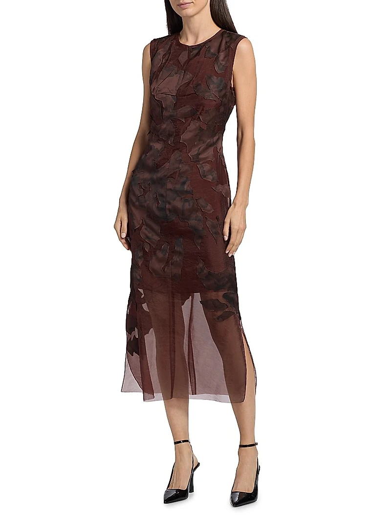 Printed Appliqué Sheath Midi-Dress