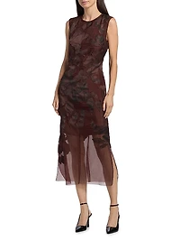 Printed Appliqué Sheath Midi-Dress