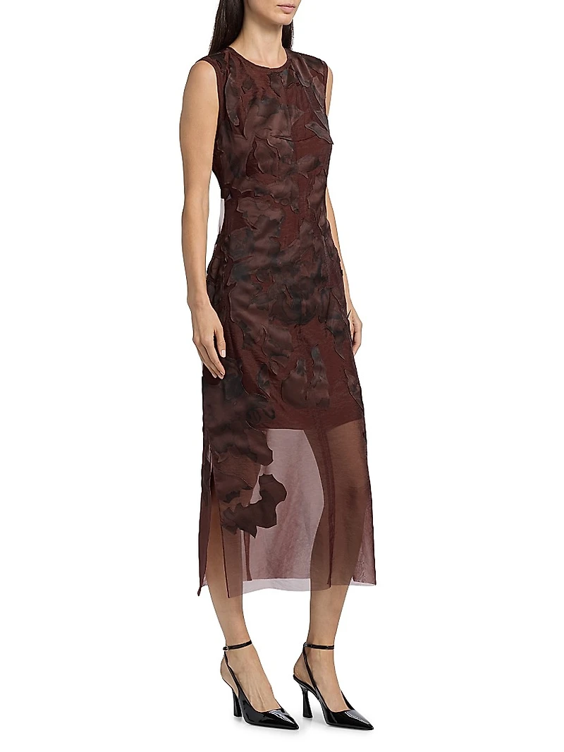 Printed Appliqué Sheath Midi-Dress