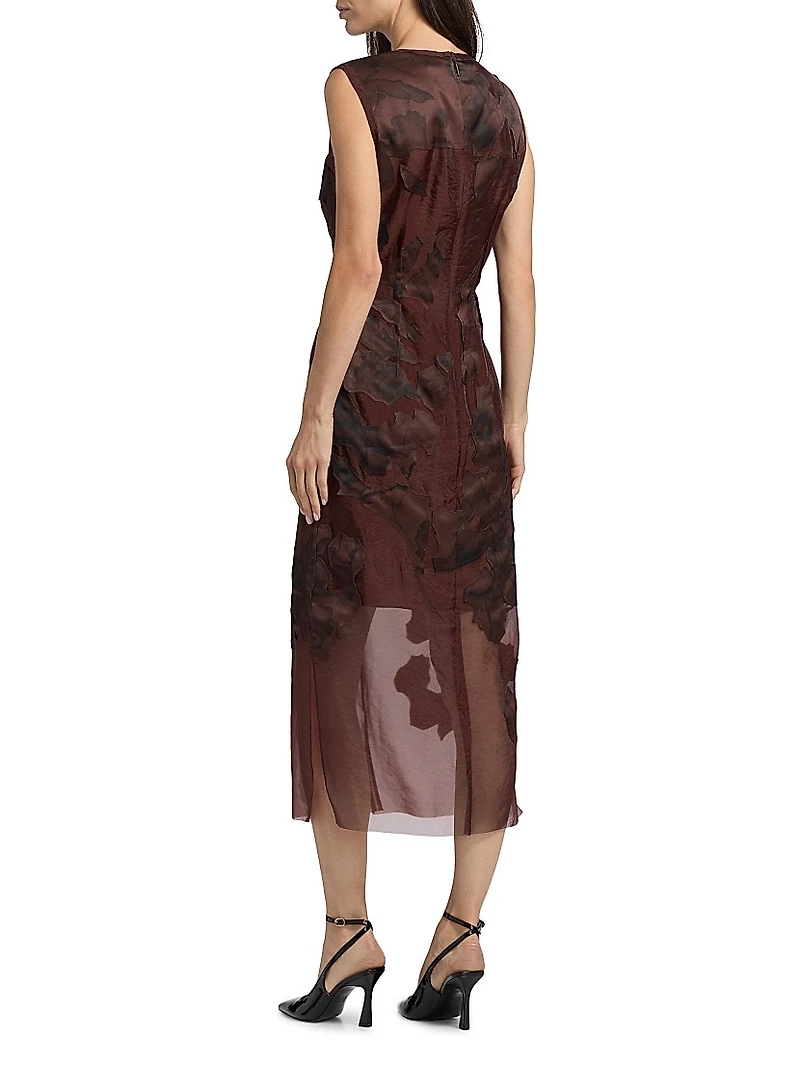 Printed Appliqué Sheath Midi-Dress