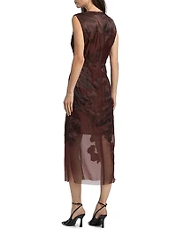 Printed Appliqué Sheath Midi-Dress