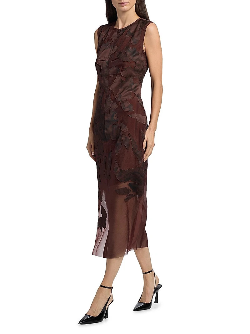 Printed Appliqué Sheath Midi-Dress