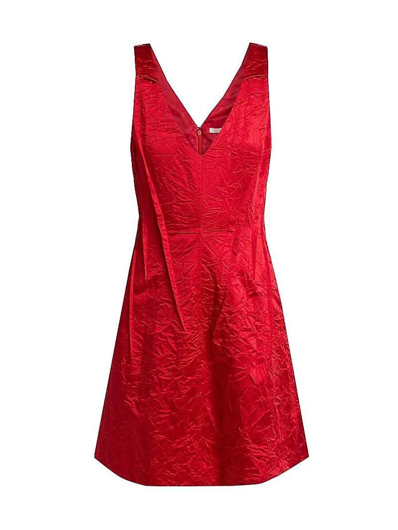V-Neck Crushed Satin Minidress
