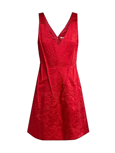 V-Neck Crushed Satin Minidress