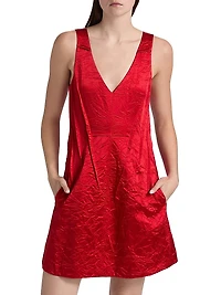 V-Neck Crushed Satin Minidress