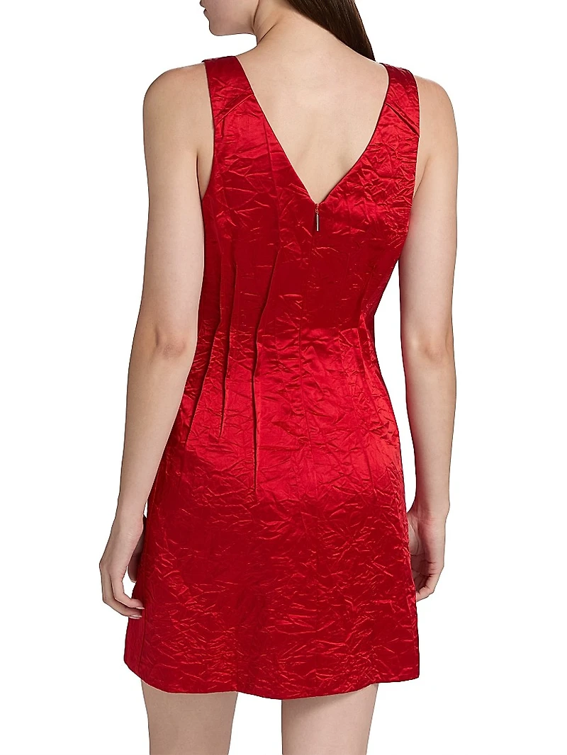 V-Neck Crushed Satin Minidress