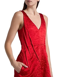V-Neck Crushed Satin Minidress