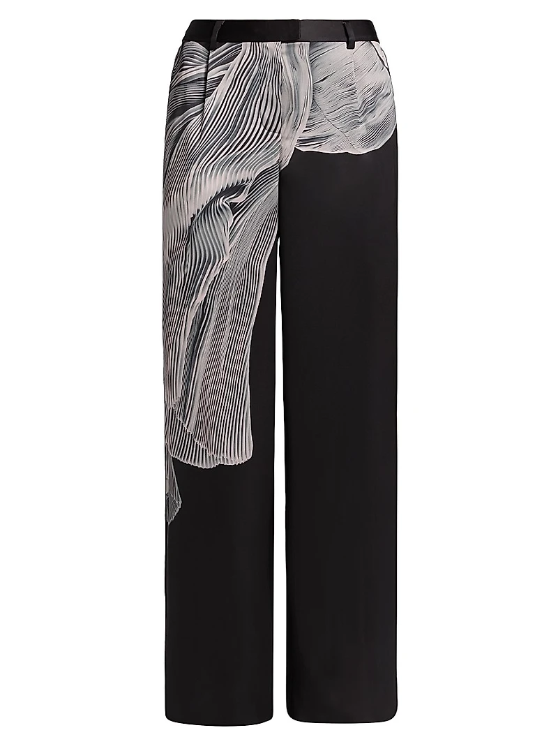 Printed Double-Face Satin Straight-Leg Pants