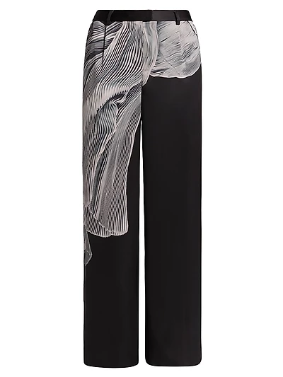 Printed Double-Face Satin Straight-Leg Pants