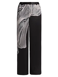 Printed Double-Face Satin Straight-Leg Pants