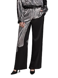 Printed Double-Face Satin Straight-Leg Pants
