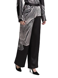 Printed Double-Face Satin Straight-Leg Pants