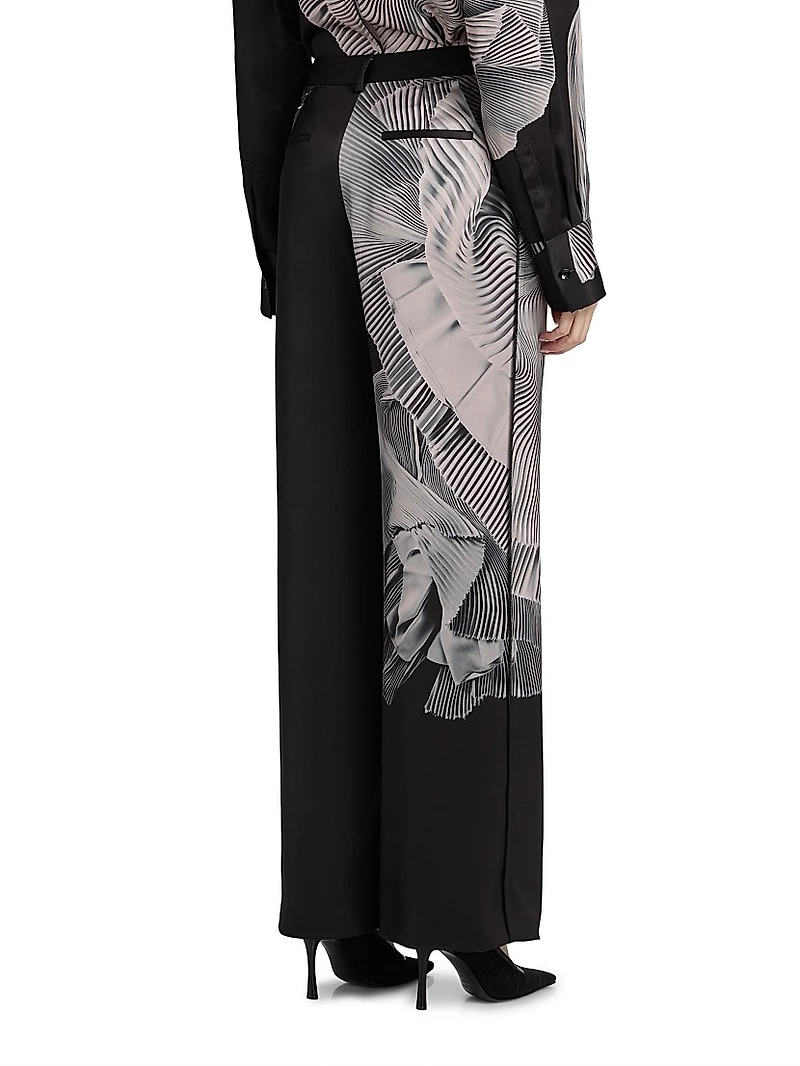 Printed Double-Face Satin Straight-Leg Pants