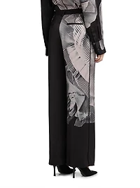 Printed Double-Face Satin Straight-Leg Pants