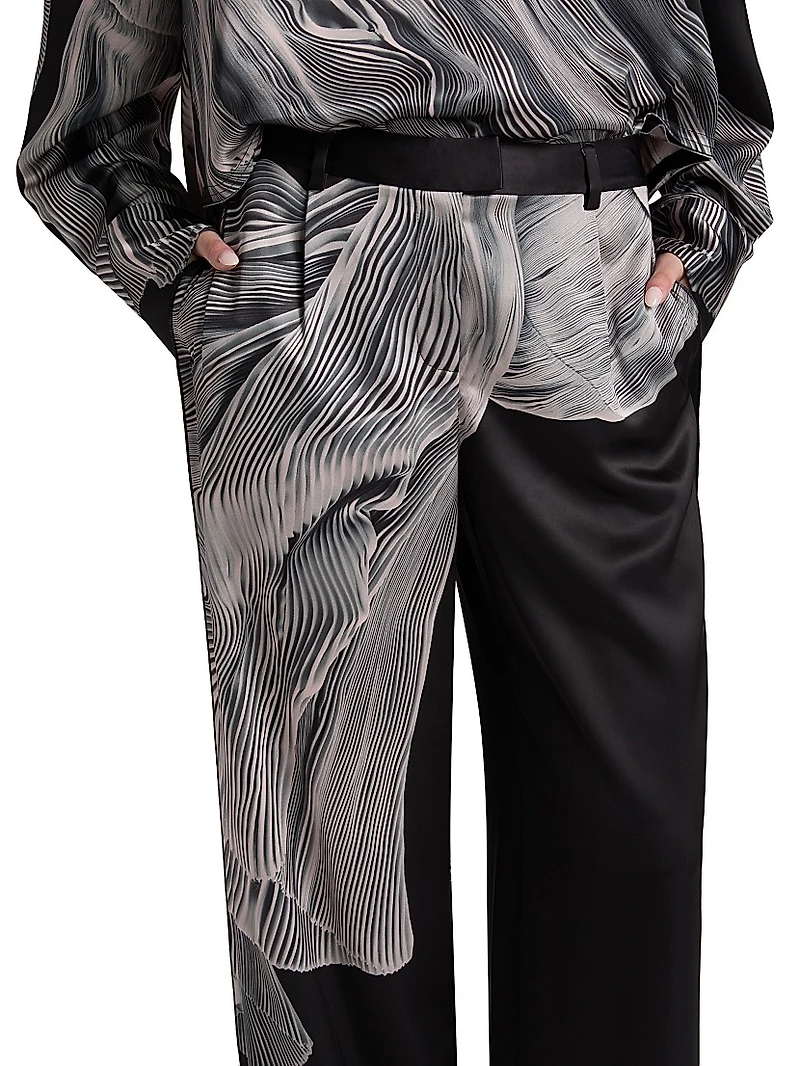 Printed Double-Face Satin Straight-Leg Pants
