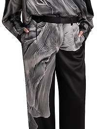 Printed Double-Face Satin Straight-Leg Pants