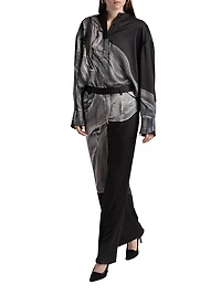 Printed Double-Face Satin Straight-Leg Pants