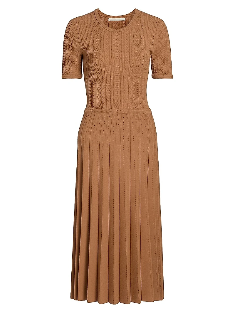 Cable Knit Pleated Midi-Dress