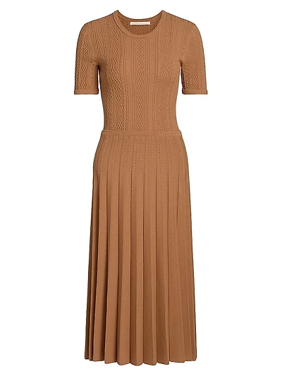 Cable Knit Pleated Midi-Dress