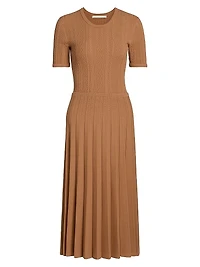 Cable Knit Pleated Midi-Dress