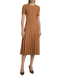 Cable Knit Pleated Midi-Dress