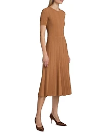 Cable Knit Pleated Midi-Dress