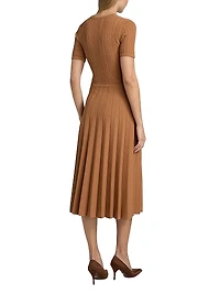 Cable Knit Pleated Midi-Dress