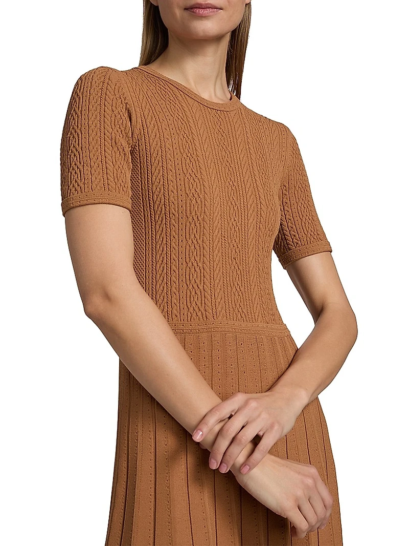 Cable Knit Pleated Midi-Dress