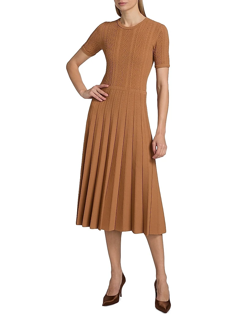 Cable Knit Pleated Midi-Dress