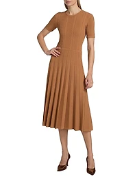 Cable Knit Pleated Midi-Dress