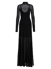 Semi-Sheer Long-Sleeve Turtleneck Maxi Dress