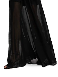 Semi-Sheer Long-Sleeve Turtleneck Maxi Dress