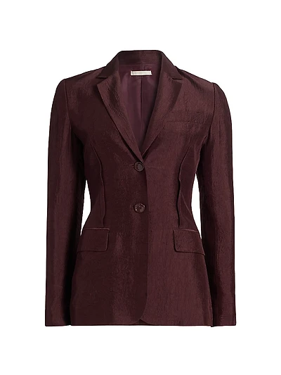 Notch Lapel Crinkled Satin Blazer