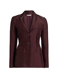 Notch Lapel Crinkled Satin Blazer