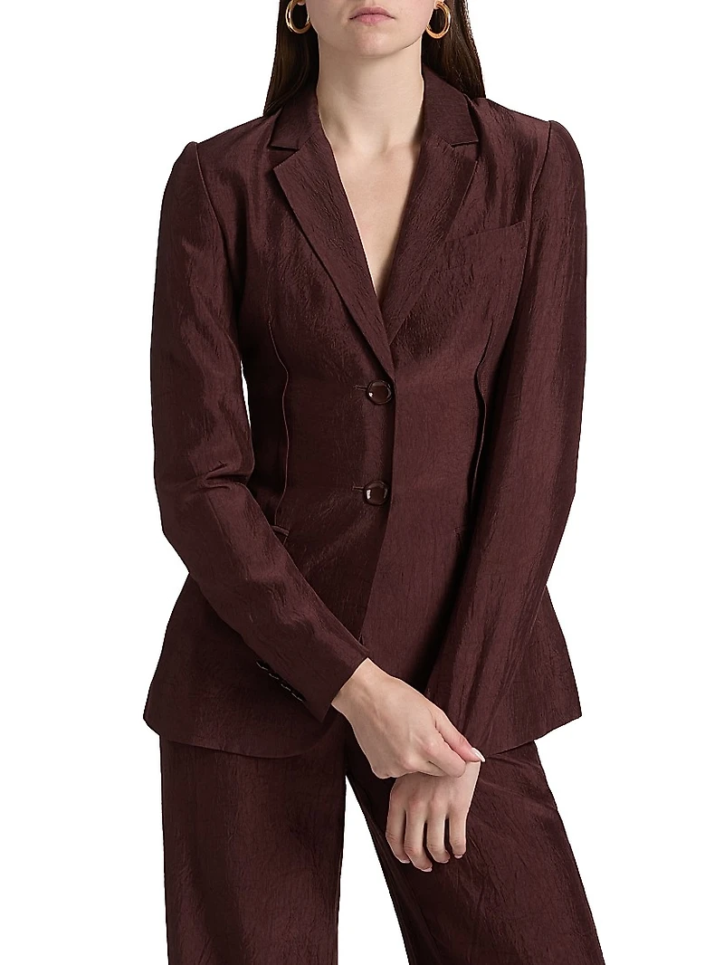 Notch Lapel Crinkled Satin Blazer