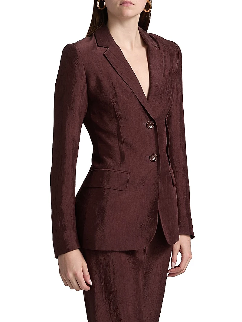 Notch Lapel Crinkled Satin Blazer