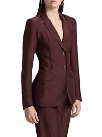 Notch Lapel Crinkled Satin Blazer