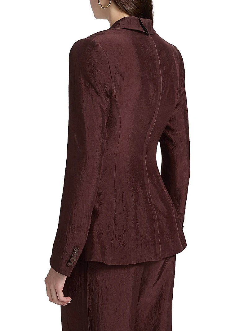 Notch Lapel Crinkled Satin Blazer