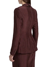 Notch Lapel Crinkled Satin Blazer
