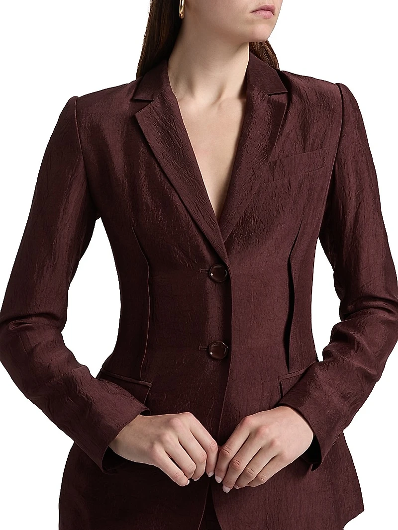 Notch Lapel Crinkled Satin Blazer