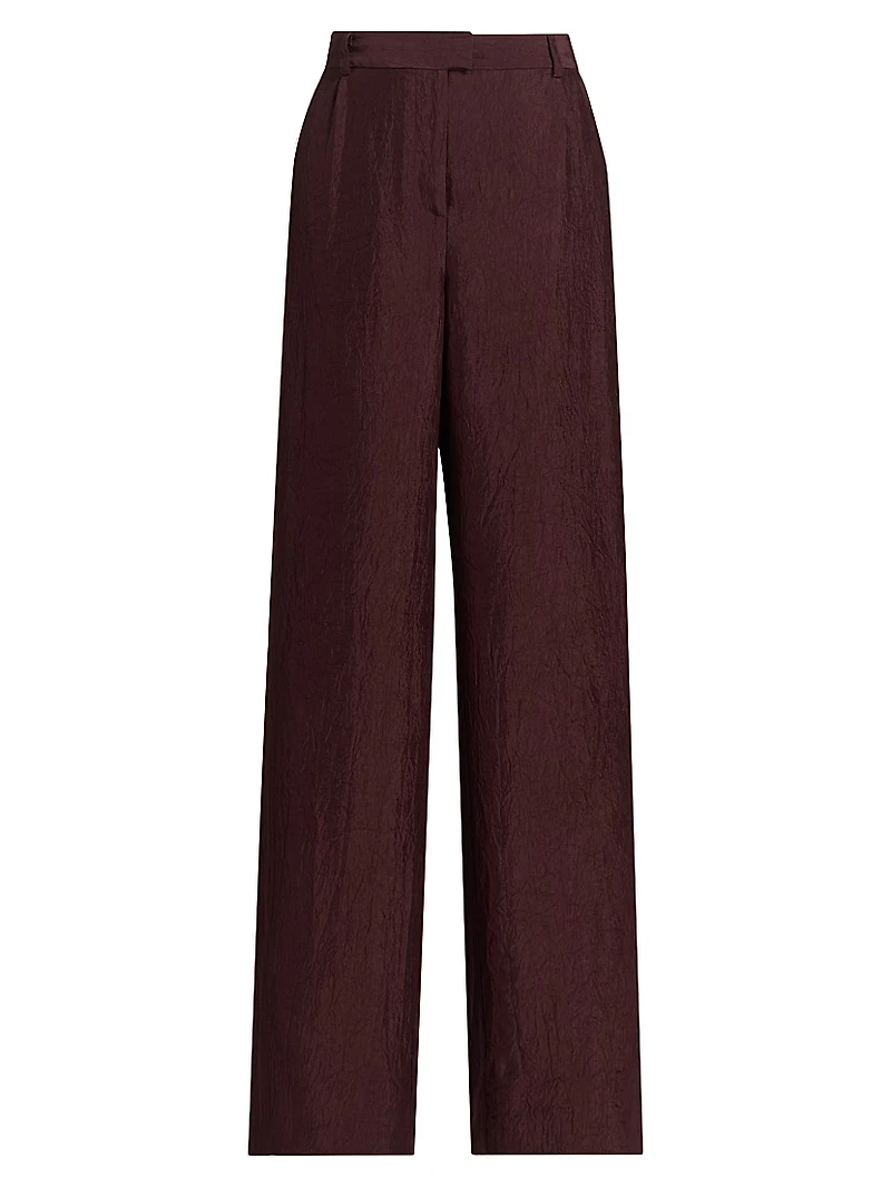 Crinkled Satin Straight-Leg Trousers