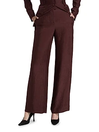 Crinkled Satin Straight-Leg Trousers