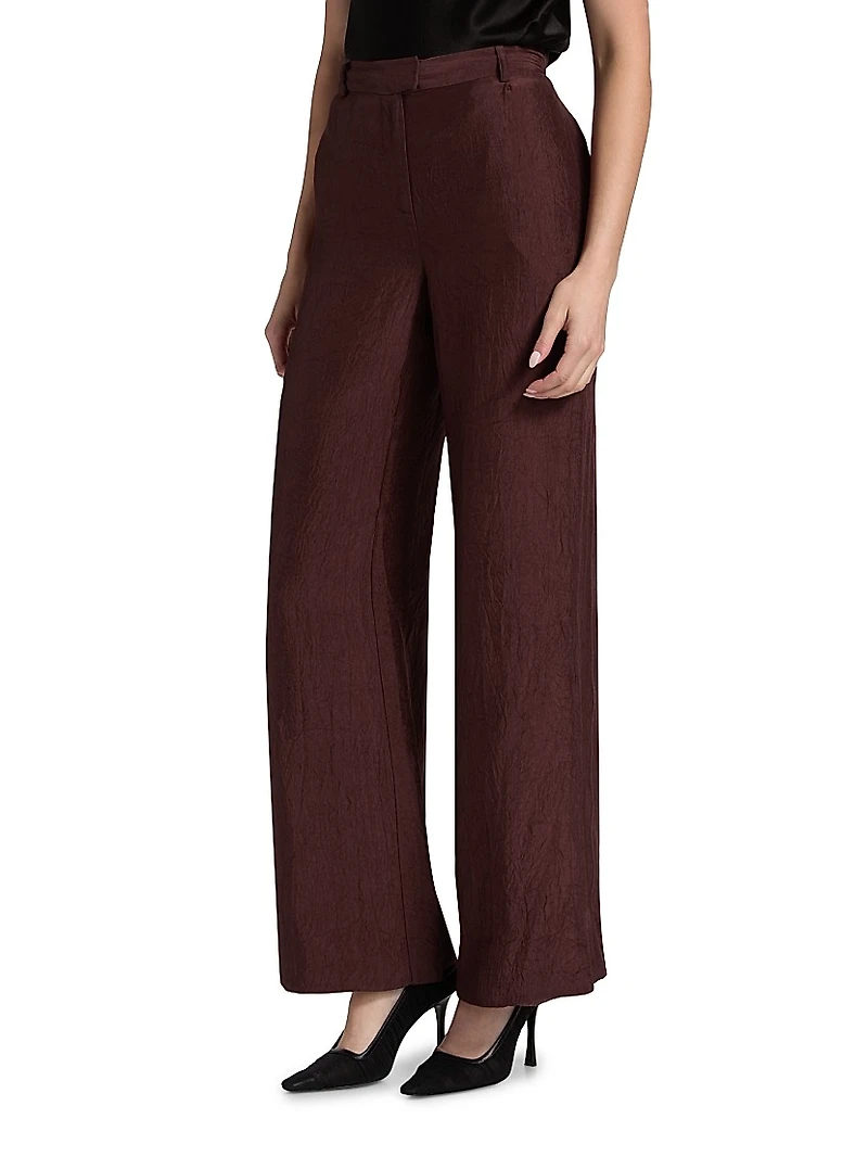 Crinkled Satin Straight-Leg Trousers