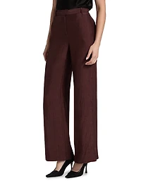 Crinkled Satin Straight-Leg Trousers